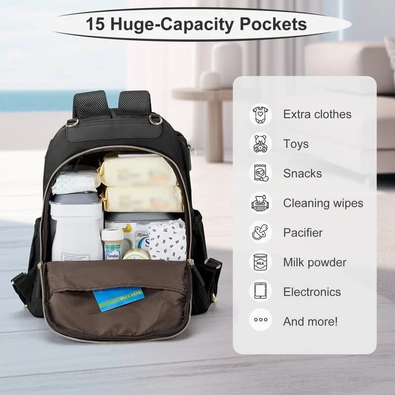 rucksack for mother stylish multifunctional with 15 high capacity pockets マザーズリュック おしゃれ 多機能