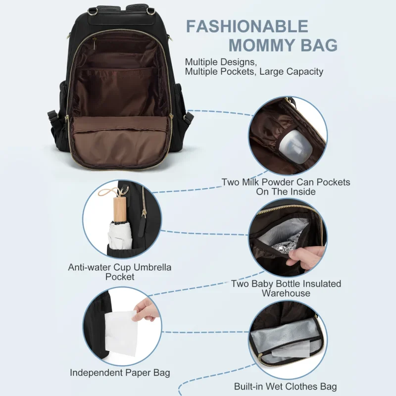 View inside pockets of Mothers Rucksack Stylish Multifunctional マザーズリュック おしゃれ 多機能